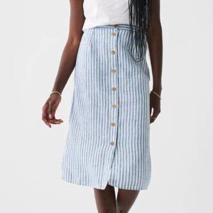 Faherty Blue and White Striped Midi Skirt